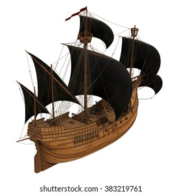 Pirate Ship. 3D Model On White Background.