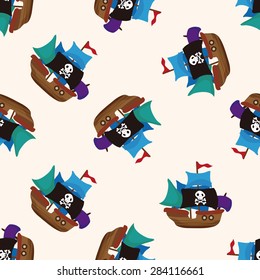 pirate ship , cartoon seamless pattern background