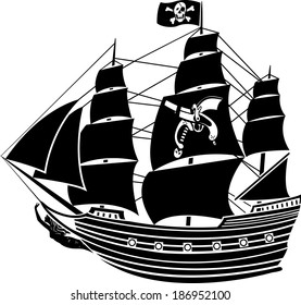 Pirate Ship With The Jolly Roger And The Mermaid, Raster Version