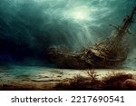 Pirate ship with treasure underwater 