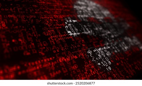Pirate skull cyber attack digital technology flag cyber background. Darknet and cybercrime banner cyberattack and espionage concept illustration.