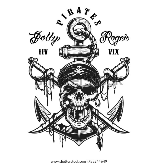 Pirate Skull Emblem Swords Anchor Rope Stock Illustration 755244649