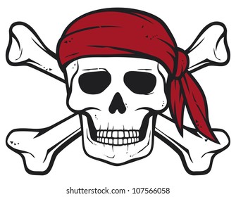 Pirate Skull, Red Bandana And Crossed Bones 