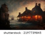 Pirate Tavern Inn. Fantastic digital painting. 