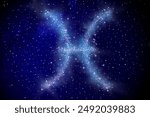 Pisces zodiac sign made of stars on night sky