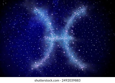 Pisces zodiac sign made of stars on night sky - Powered by Shutterstock