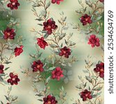 pistachio colour background with reddish flowers and green leaf seamless floral pattern digital all over design 
