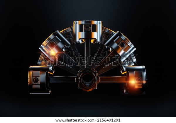 Piston and connecting rod of an internal\
combustion engine on a black background. Concept car, repair,\
engine. 3d rendering, 3D\
illustration