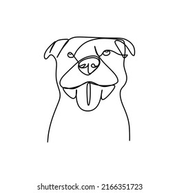 Pitbull breed dog face illustration in one line style, animal concept, abstract shapes