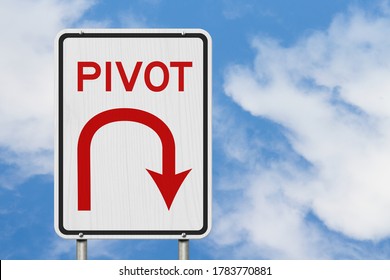 Pivot Road Sign With U-turn Arrow Icon With Cloud Sky 3D Illustration