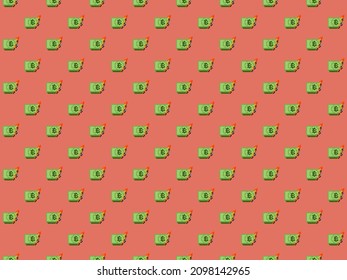 Pixel 8 bit Burning Bitcoin money background - seamless high res pattern 
