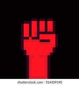 Pixel Art Background With Red Fist Raised Up