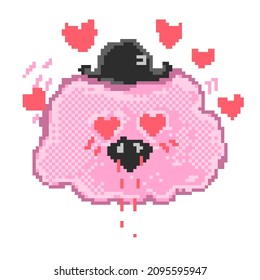 The Pixel Art Character Cloud Gentlemen In A Hat. Vampire Love. 