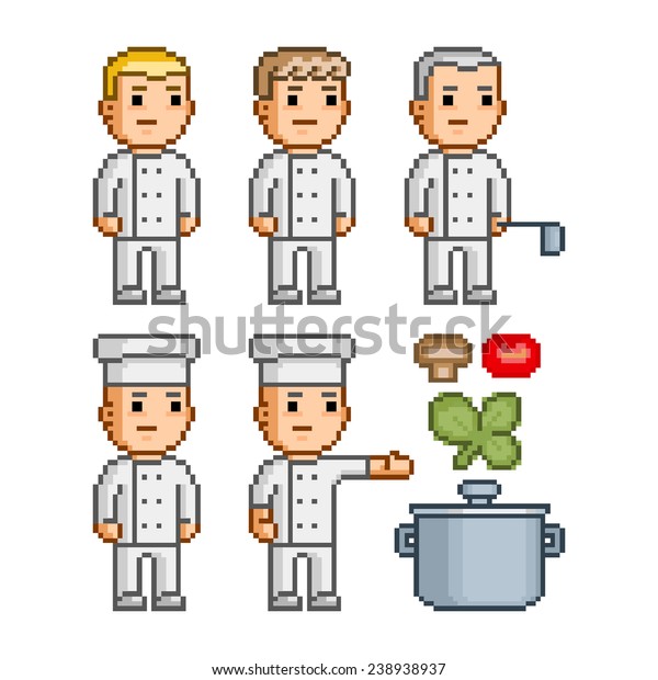 Pixel Art Collection Different Chefs Stock Illustration 238938937 