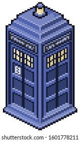 Pixel art english phone booth doctor who 8bit game item on white background
