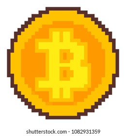 Pixel Art Golden Bitcoin Stock Illustration