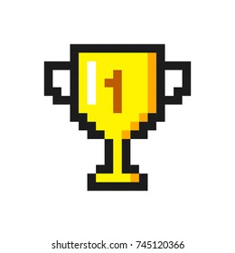 Pixel art golden cup award trophy icon set