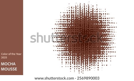 Pixel art for graphic design. Gradient background of Mocha mousse color of the year 2025. Abstract brown Stain, spots wallpaper. Tan abstract. Clip art. round dotted futuristic circle as a logo