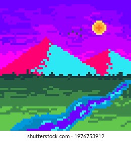 Pixel Art Illustration Simple Mountain Panorama Stock Illustration ...