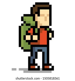 Pixel Art Illustration Young Guy Backpack Stock Illustration 1505818361 ...