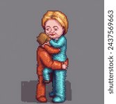 pixel art, A MArtian Hugging Hillary Clinton, photorealistic