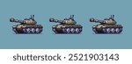 Pixel art of a military tank with a large cannon on a blue background.