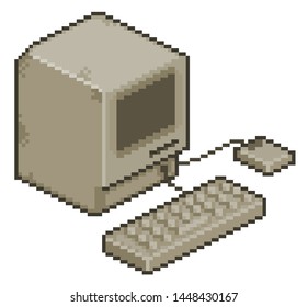 

Pixel Art Old Computer Item For 8bit Game On White Background.
