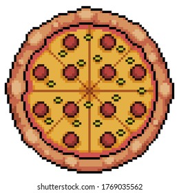 Pixel Art Pizza with pepperoni and cheese. 8bit game icon on white background - Powered by Shutterstock