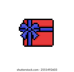 pixel art red gift box with blue ribbon in white background
 - Powered by Shutterstock