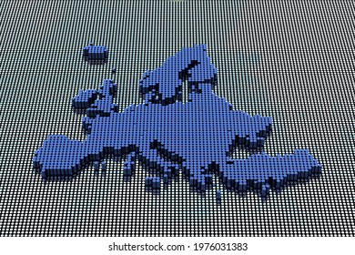 Pixel Art Style Europe Map. 3d Rendering

