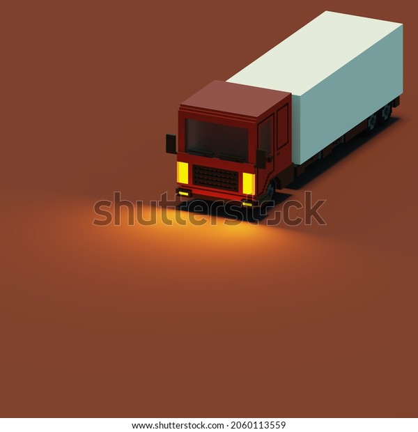 pixel art truck with yellow light, voxel cargo truck\
with blank area