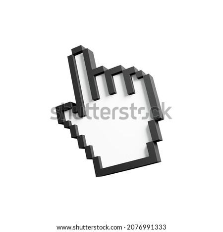 Pixel cursor icon - hand pointer. 3d render illustration.