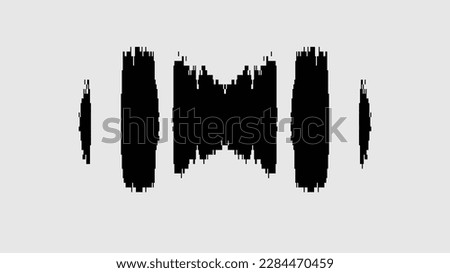 Pixel frequency. Sound wave. 8-bit audio equalizer. Black electronic glitch noise rhythm pulse on white abstract copy space illustration background.
