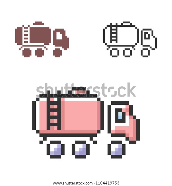 Pixel icon of fuel\
truck in three\
variants