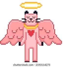 Pixel Illustration Of An Angel Cat