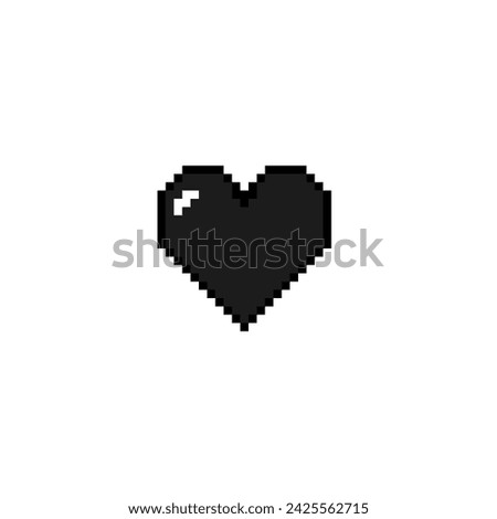 pixel image of Heart shape symbol in black isolated on white background. Black color symbolizes evil, death, sadness, magic, Satanism, misfortune.