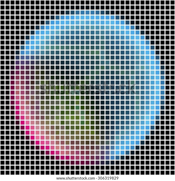 Pixel mapping of planet with\
silver blue pink atmosphere. Planet hidden somewhere in dark\
space