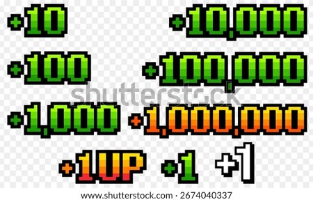 Pixel number score bonus, set of points score in arcade game	