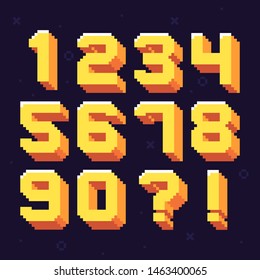 Pixel Numbers. Retro 8 Bit Pixels Number Font. Oldschool Games Pixels Numbers, Arcade Video Gaming 80s  Illustration Symbols Set