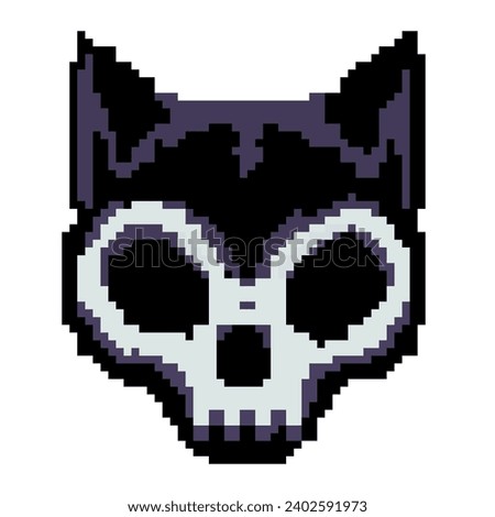 Pixel purveyor of darkness, the Skull Black Cat prowls the digital night with eerie charm. A feline phantom in pixel art, casting pixelated spells. Stock photo © 