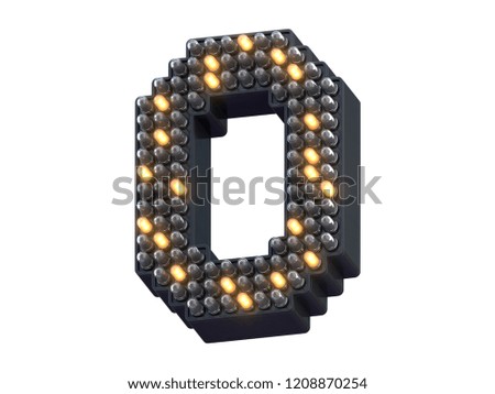 Pixel shape LED light font. 3d rendering.