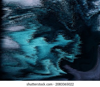 Pixel Sorting Glitch Style. Abstract Blue And Dark Texture. Minimal Geometric Background Design.