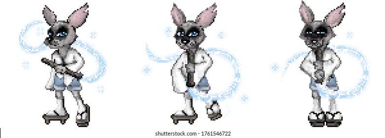 Pixel Sprite Animation Wolf In Kimano With A Whip For Use In Games