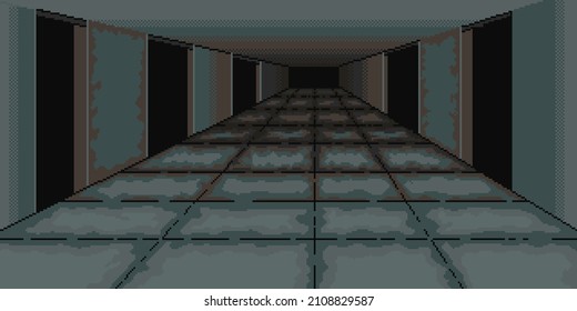 Pixelart Of Dirty Basement, Dungeon. Game Background Using Pixel Art. 