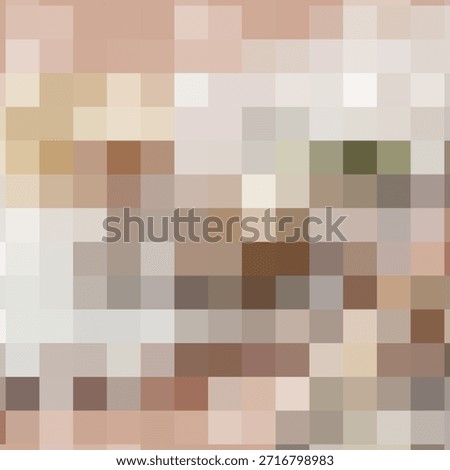 A pixelated abstract grid featuring a mosaic of square blocks in a neutral color palette. The composition blends warm beige, soft tan, muted grey, and deep chocolate brown tones together.