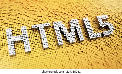 Pixelated acronym HTML5 made from cubes, mosaic pattern