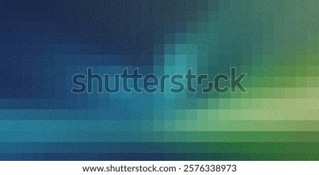 Pixelated digital backdrop presenting grungy blue green gradient, representing technological aesthetic with distressed textural elements