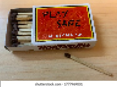 Pixelated view of half open matchbox with match sticks 