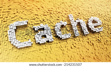 Pixelated word Cache made from cubes, mosaic pattern