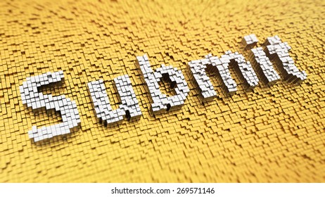 Pixelated word 'Submit' made from cubes, mosaic pattern